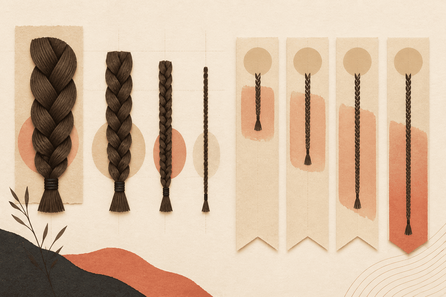 Illustrated comparison of four braid thicknesses and four finished braid lengths
